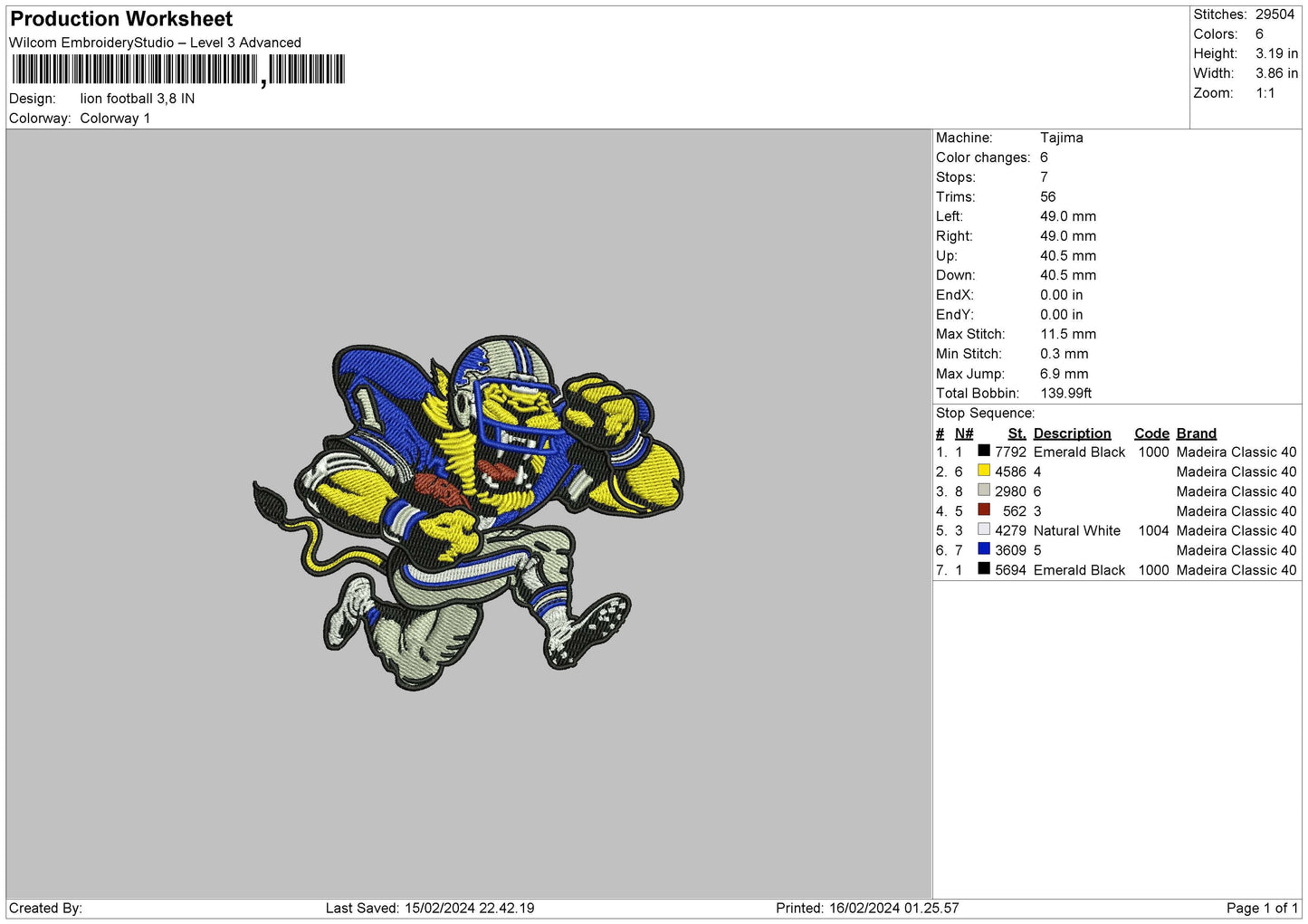 Lion Baseball Embroidery File 6 sizes