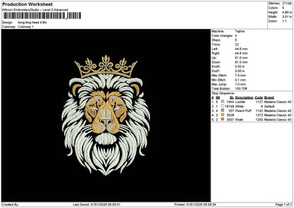 Lion Head 3101 Embroidery File 6 sizes