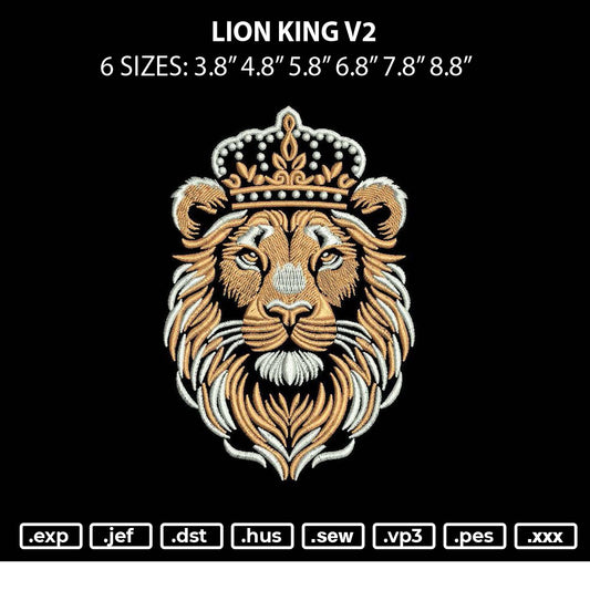 Lion King V2 Embroidery File 6 sizes
