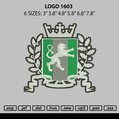 Logo 1603 Embroidery File 6 sizes