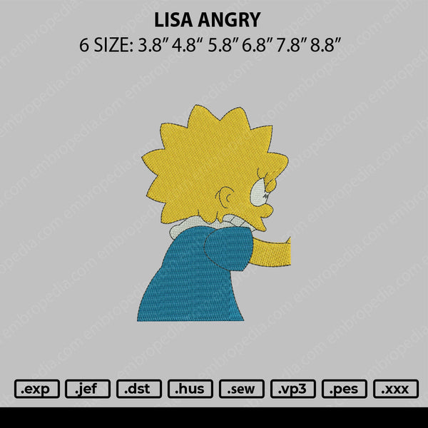 Lisa Angry Embroidery File 6 sizes