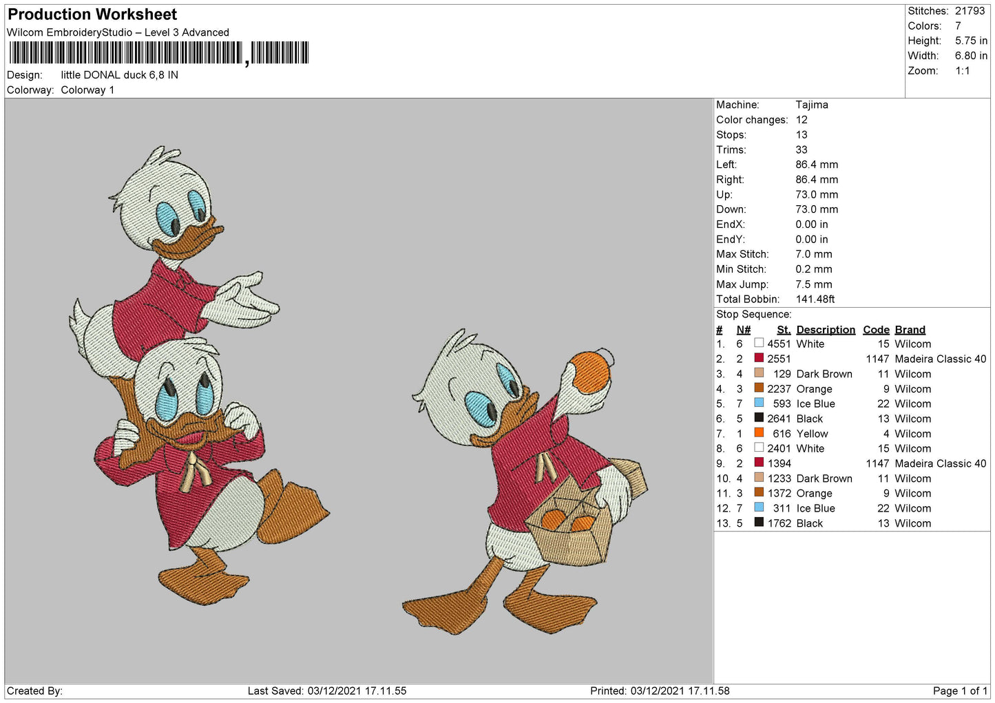 Little Donald Duck Embroidery File 4 size