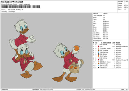 Little Donald Duck Embroidery File 4 size