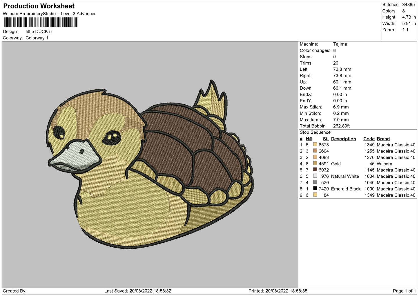 Little Duck Embroidery File 5 sizes