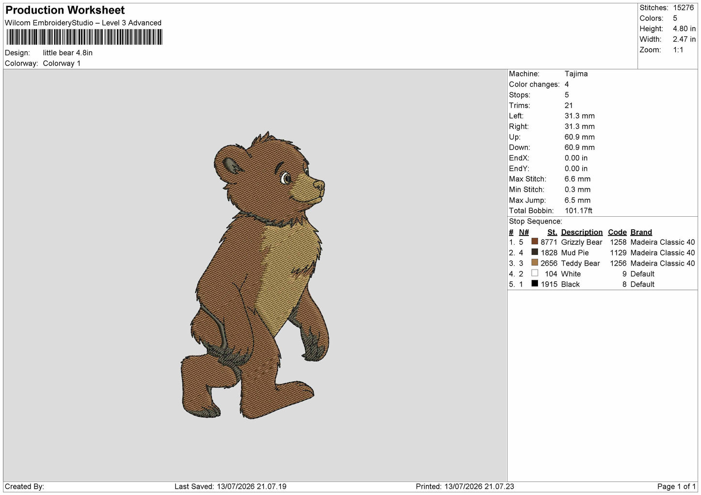 Little Bear Embroidery Machine Design File 6 sizes