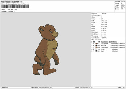 Little Bear Embroidery Machine Design File 6 sizes