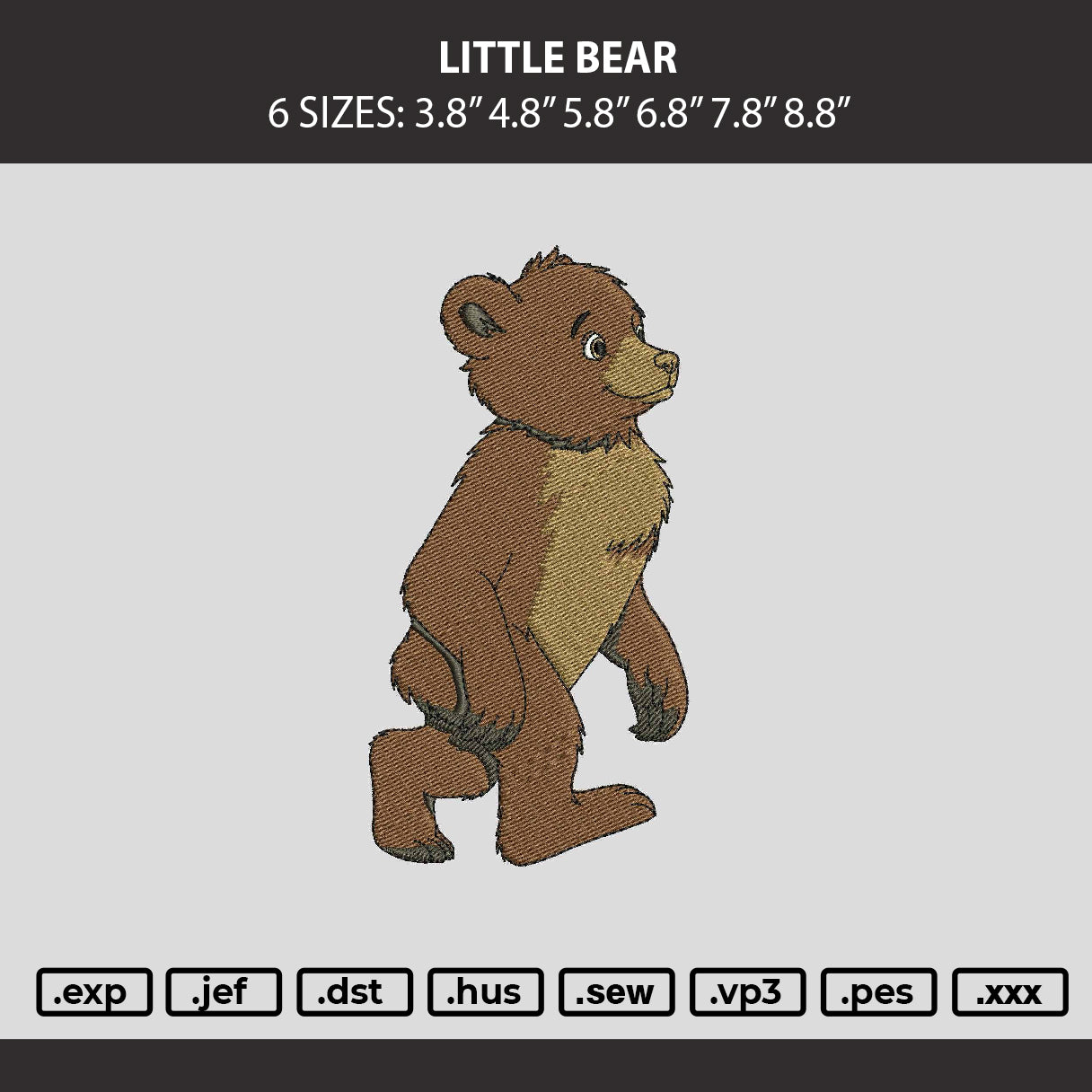 Little Bear Embroidery Machine Design File 6 sizes