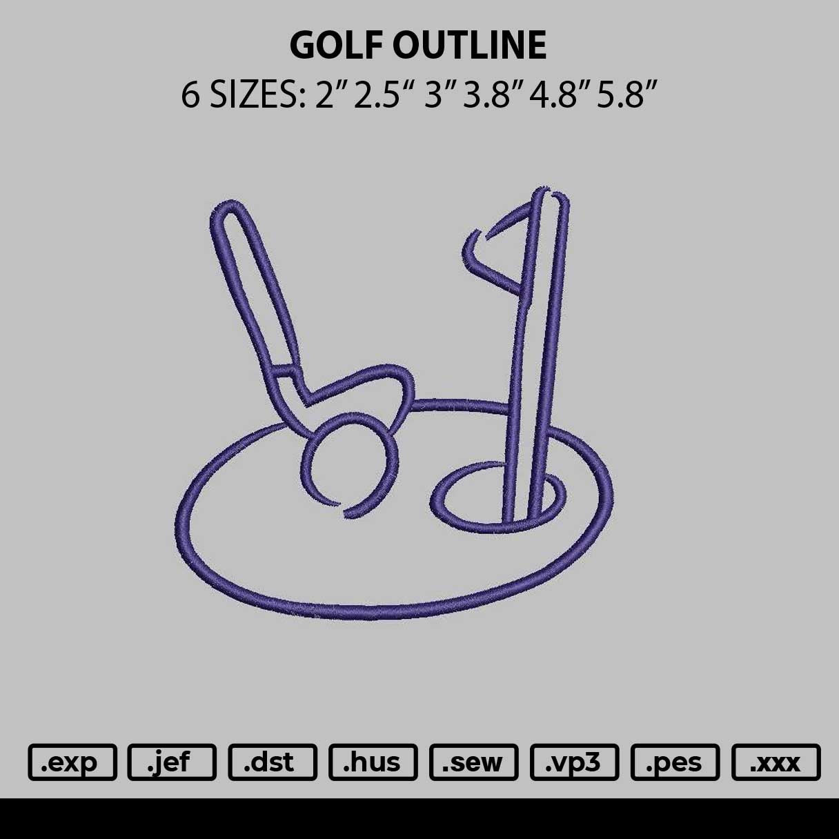 Golf Outline Embroidery File 6 sizes