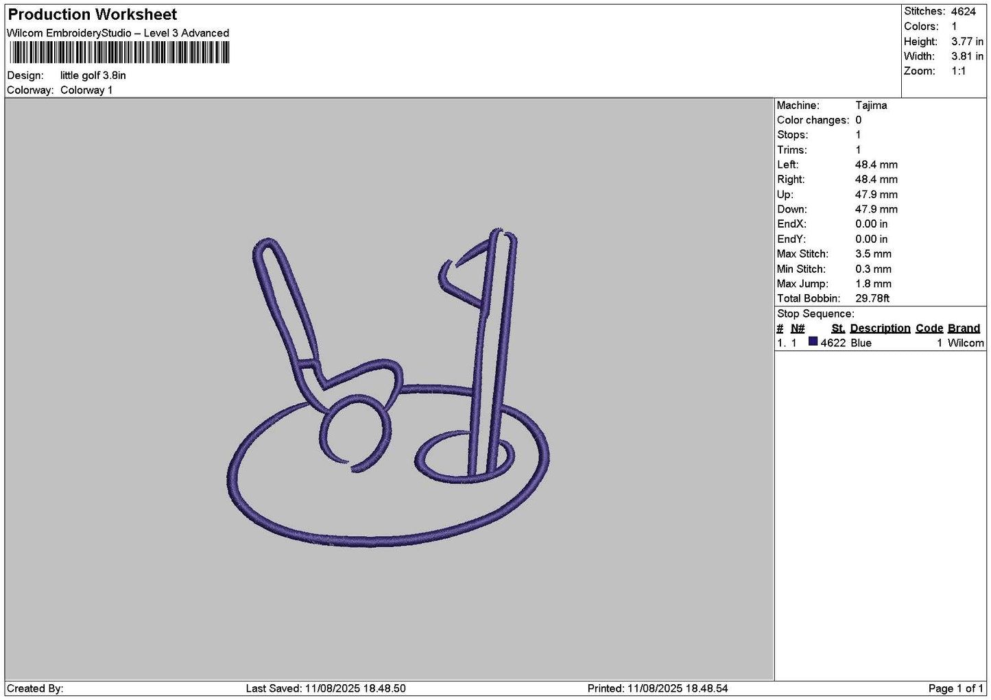 Golf Outline Embroidery File 6 sizes