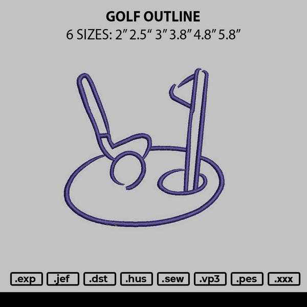 Golf Outline Embroidery File 6 sizes