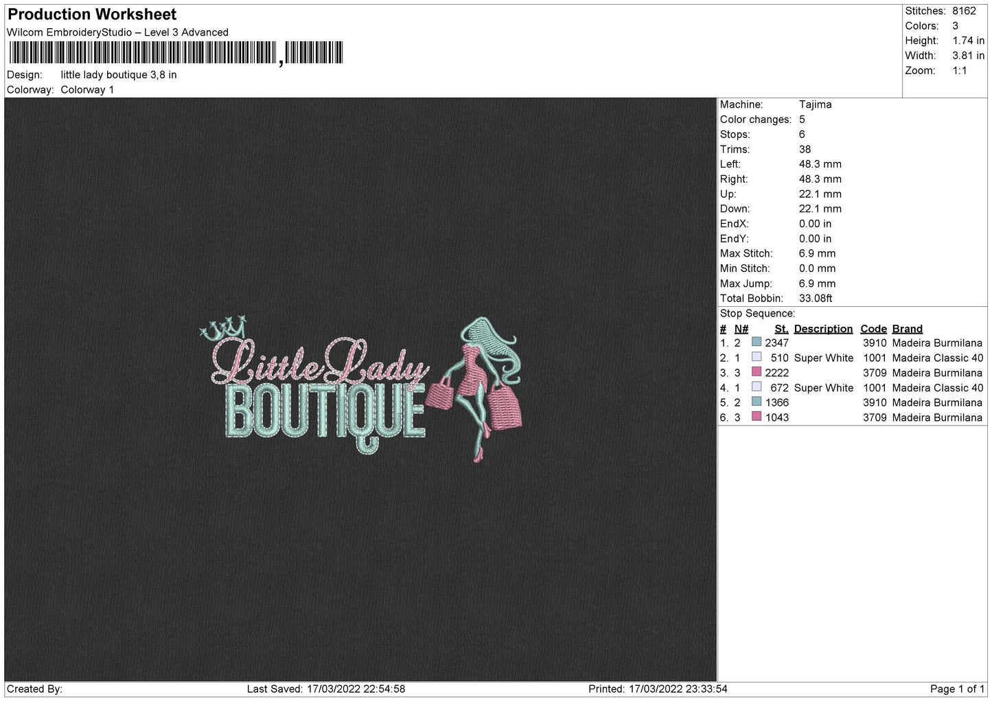 Little Lady Boutique Embroidery File 4 size