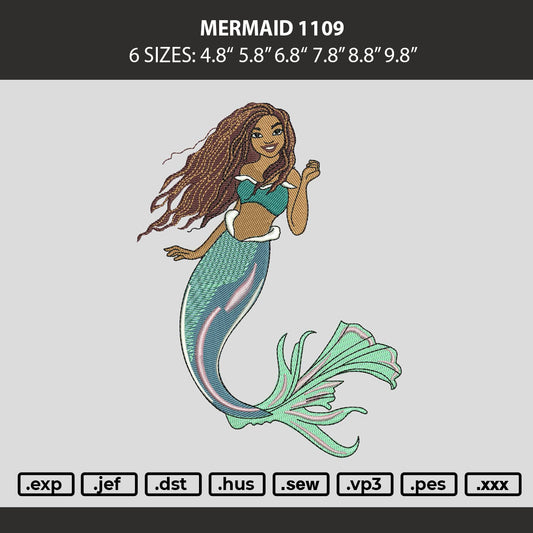 Mermaid 1109 Embroidery Machine Design File 6 sizes