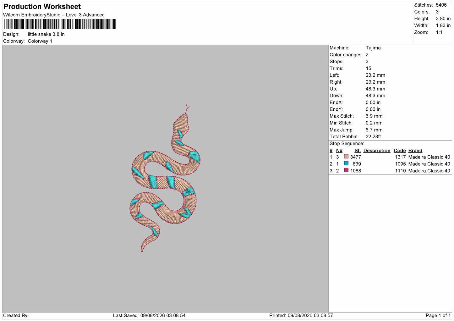 Snake 0908 Embroidery Machine Design File 6 sizes
