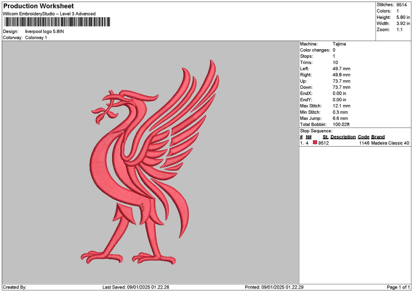 Bird Red Embroidery File 6 sizes
