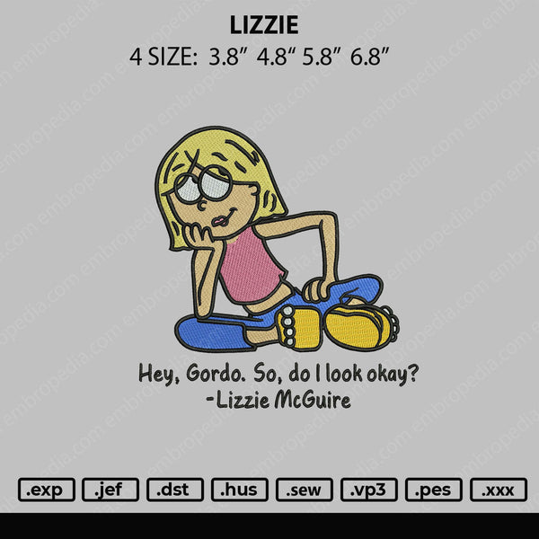 Lizzie Embroidery File 4 size