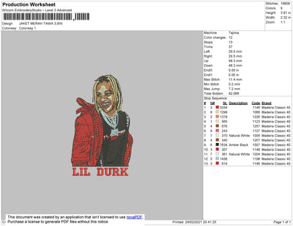 Lil Durk Embroidery File 4 size