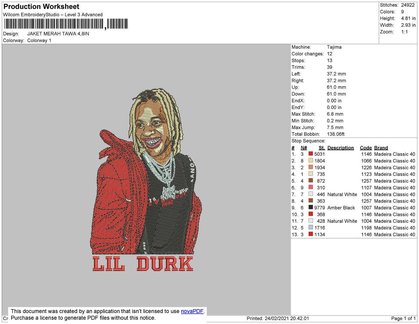 Lil Durk Embroidery File 4 size
