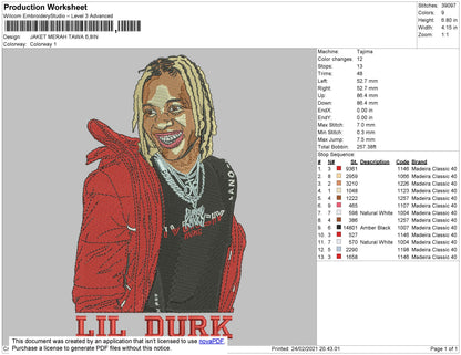 Lil Durk Embroidery File 4 size