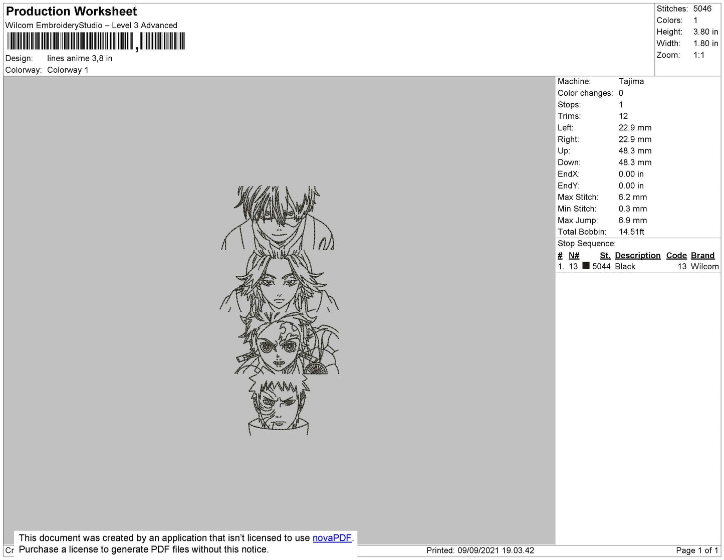 Lines Anime Embroidery File 4 size