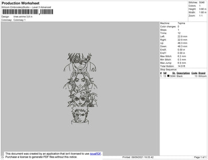 Lines Anime Embroidery File 4 size