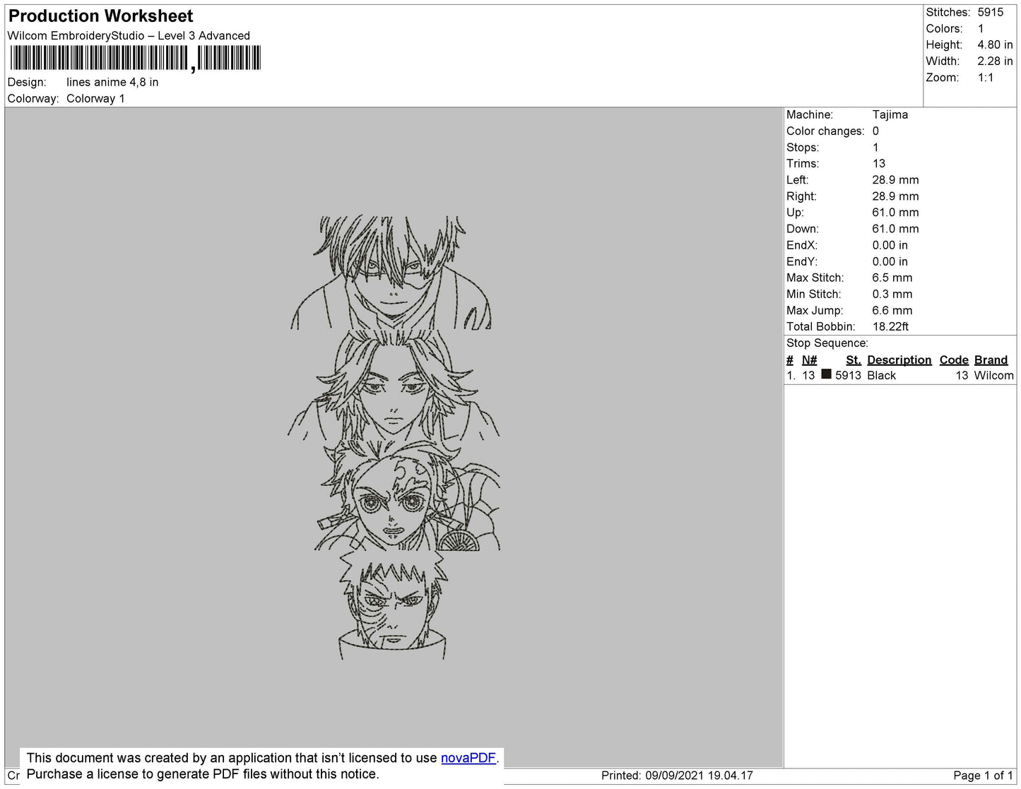 Lines Anime Embroidery File 4 size