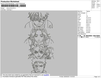 Lines Anime Embroidery File 4 size