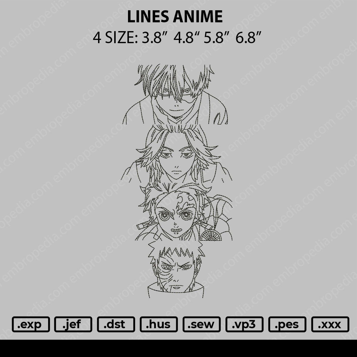 Lines Anime Embroidery File 4 size