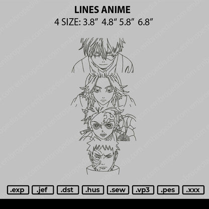 Lines Anime Embroidery File 4 size