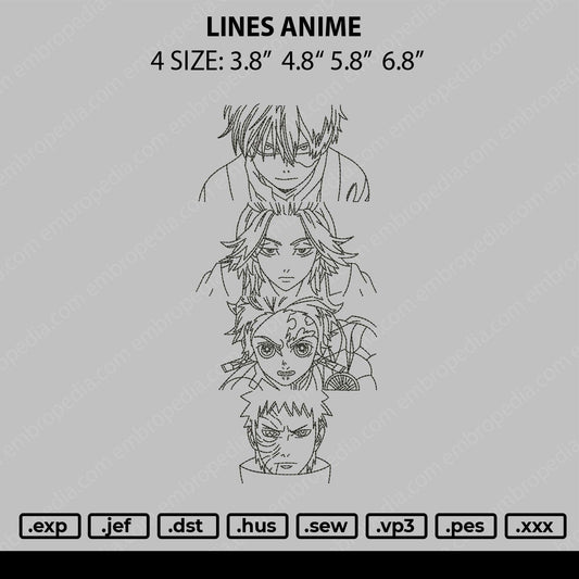Lines Anime Embroidery File 4 size