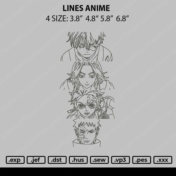Lines Anime Embroidery File 4 size