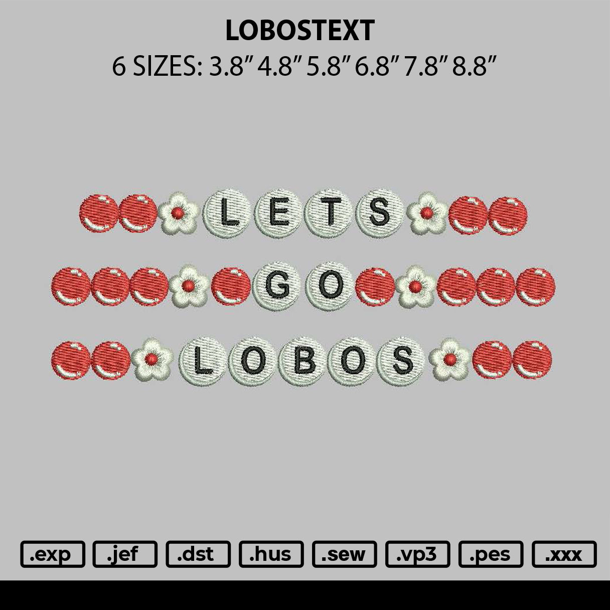 Lobostext Embroidery File 6 sizes
