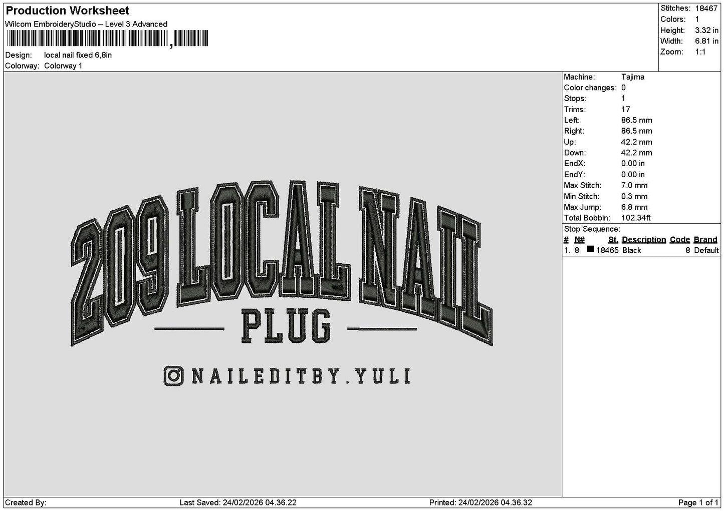 Localtext 2302 Embroidery File 6 sizes