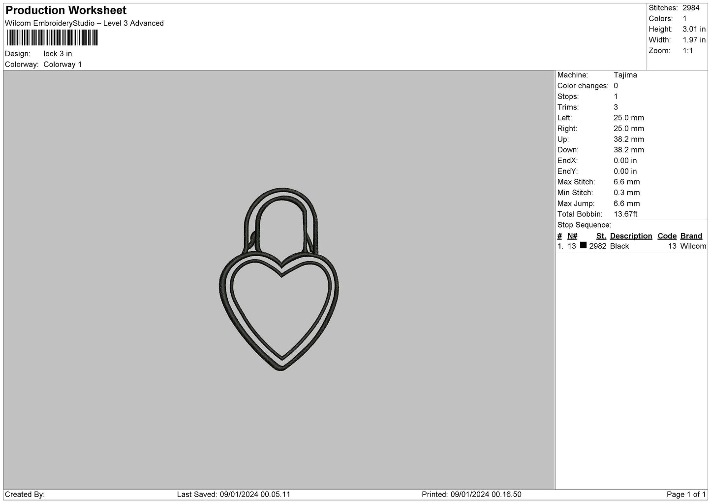 Keylock Heart Embroidery File 2 Files