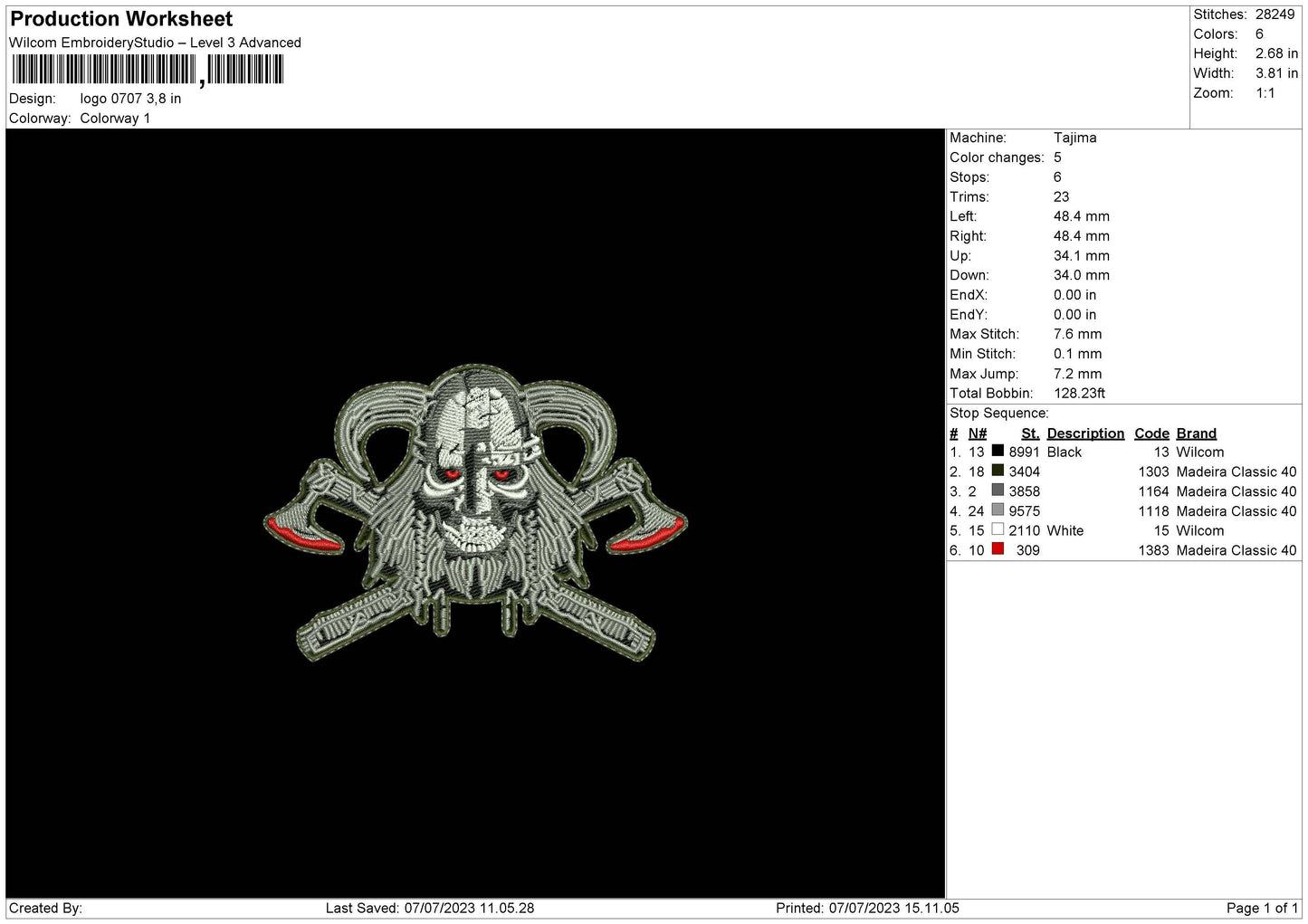 Logo 0707 Embroidery File 6 sizes