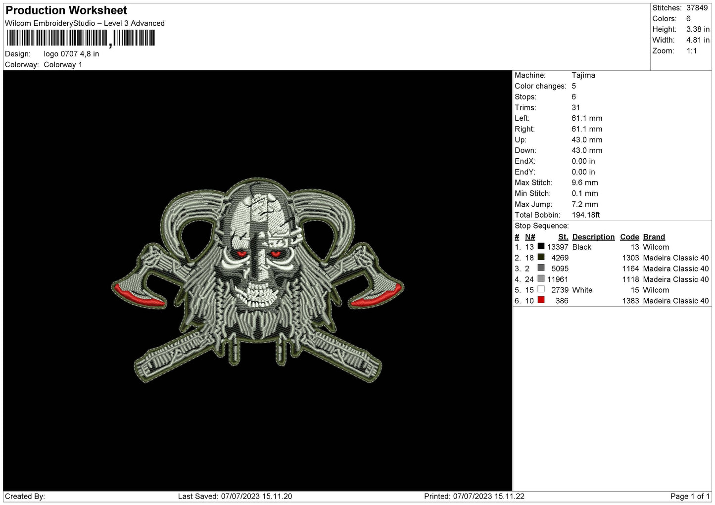 Logo 0707 Embroidery File 6 sizes
