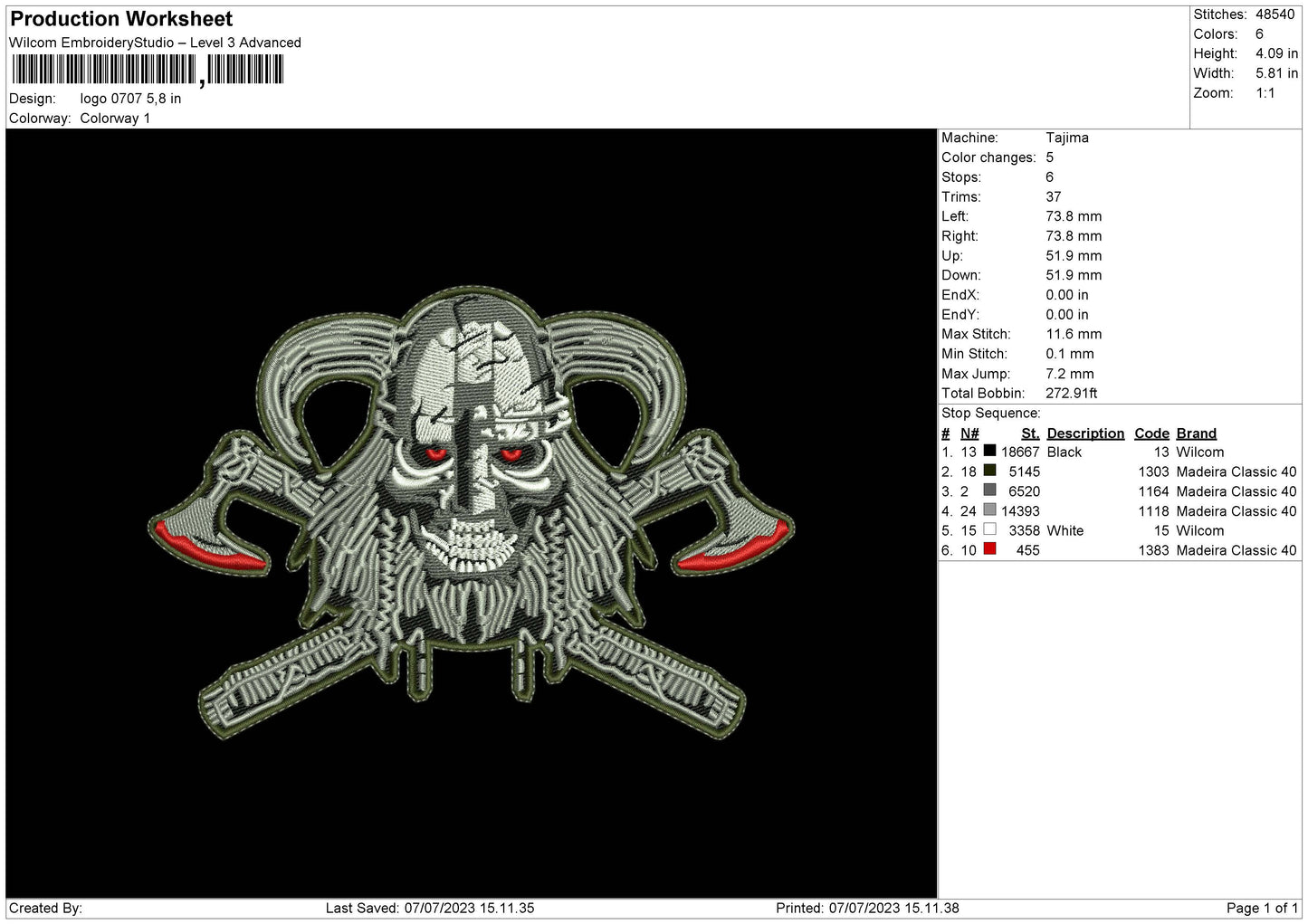 Logo 0707 Embroidery File 6 sizes