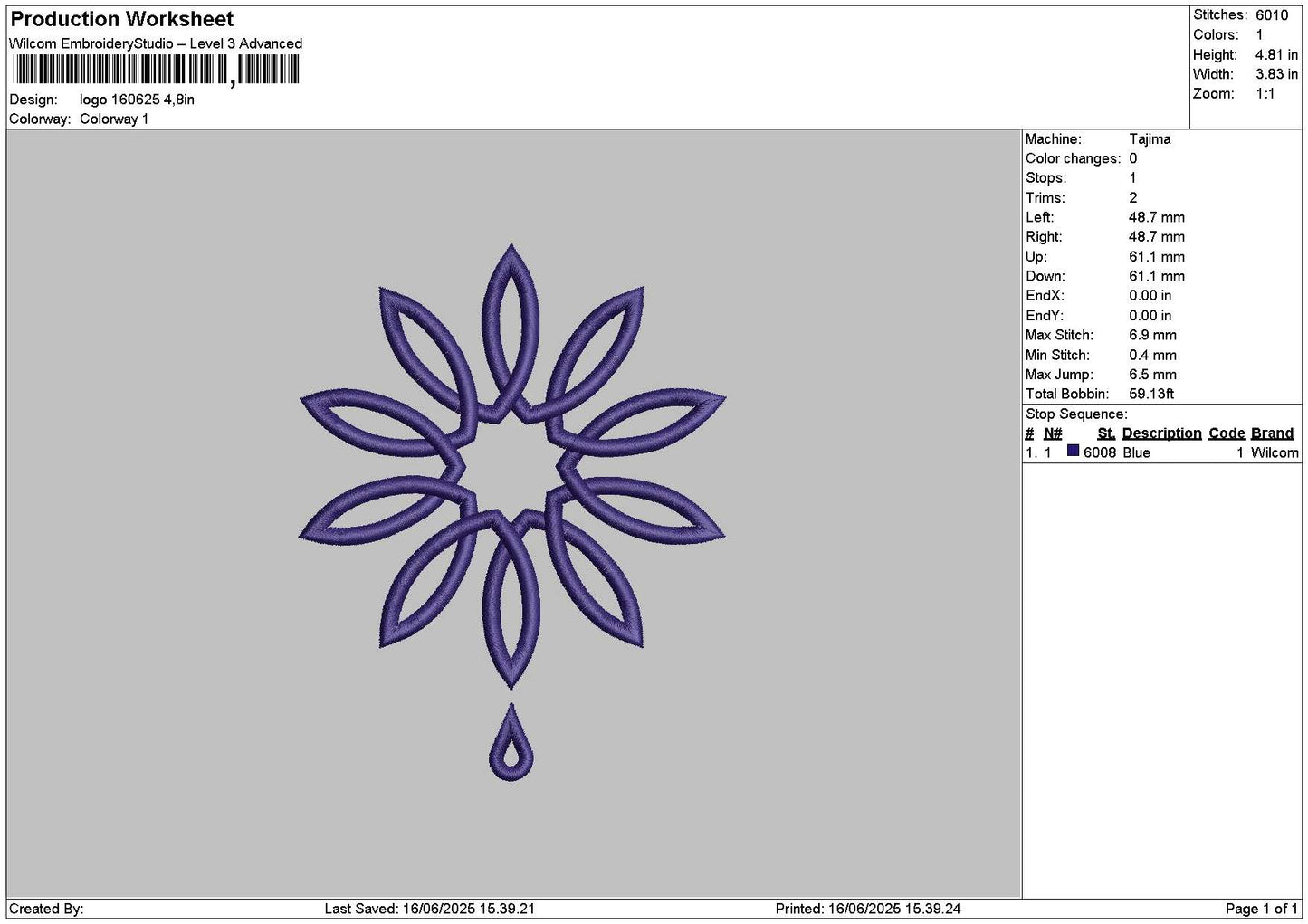 Logo 1606 Embroidery File 6 sizes