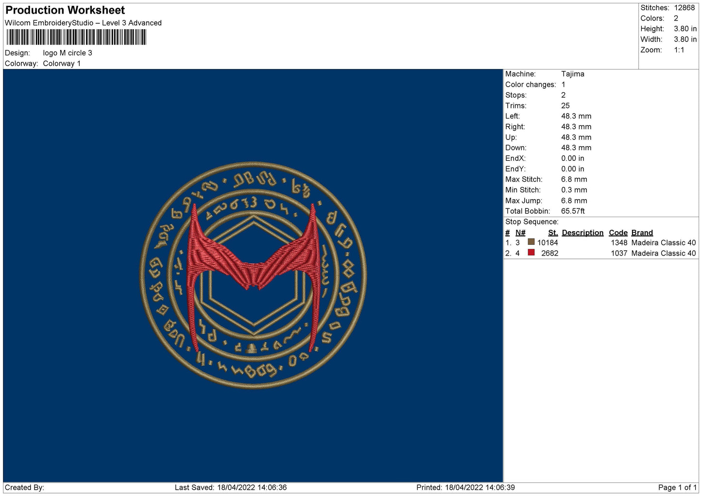 Logo M Circle Embroidery File 4 size