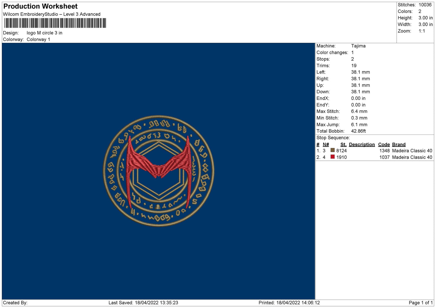 Logo M Circle Embroidery File 4 size