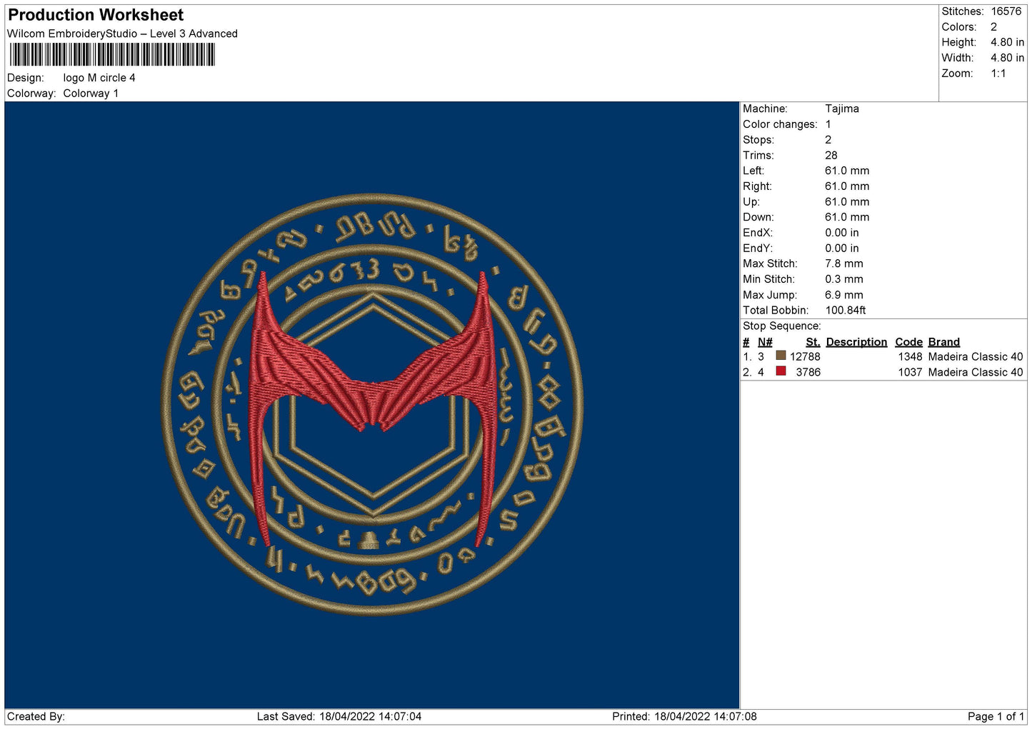 Logo M Circle Embroidery File 4 size