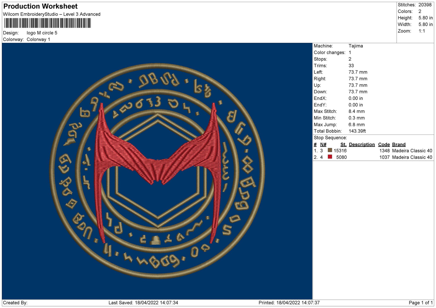 Logo M Circle Embroidery File 4 size