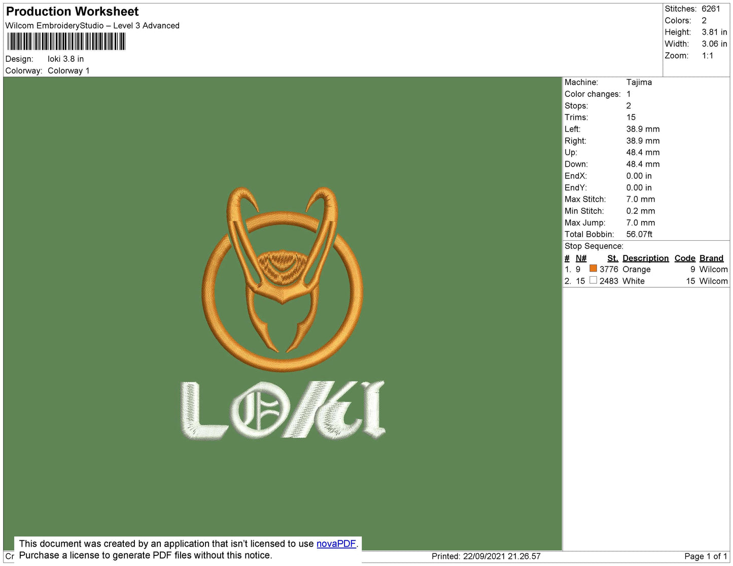 Loki Embroidery File 4 size