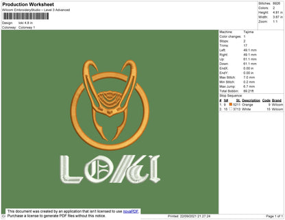 Loki Embroidery File 4 size