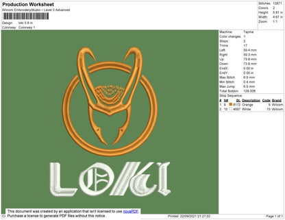 Loki Embroidery File 4 size