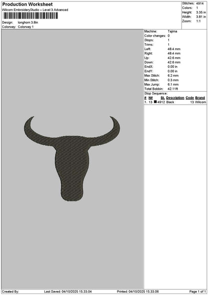 Longhornflat Embroidery File 6 sizes