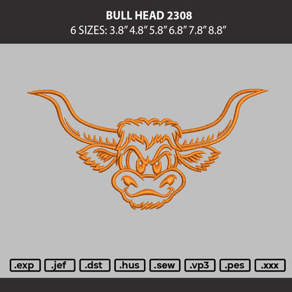 Bull Head 2308 Embroidery Machine Design File 6 sizes