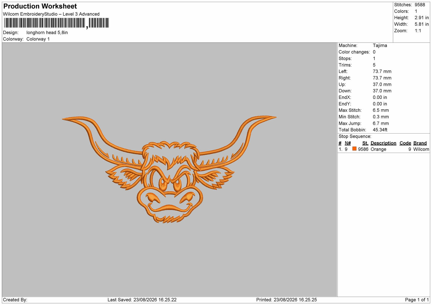 Bull Head 2308 Embroidery Machine Design File 6 sizes