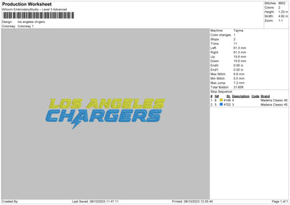 Yellow Los AngelesChargers Embroidery Design File 6 sizes
