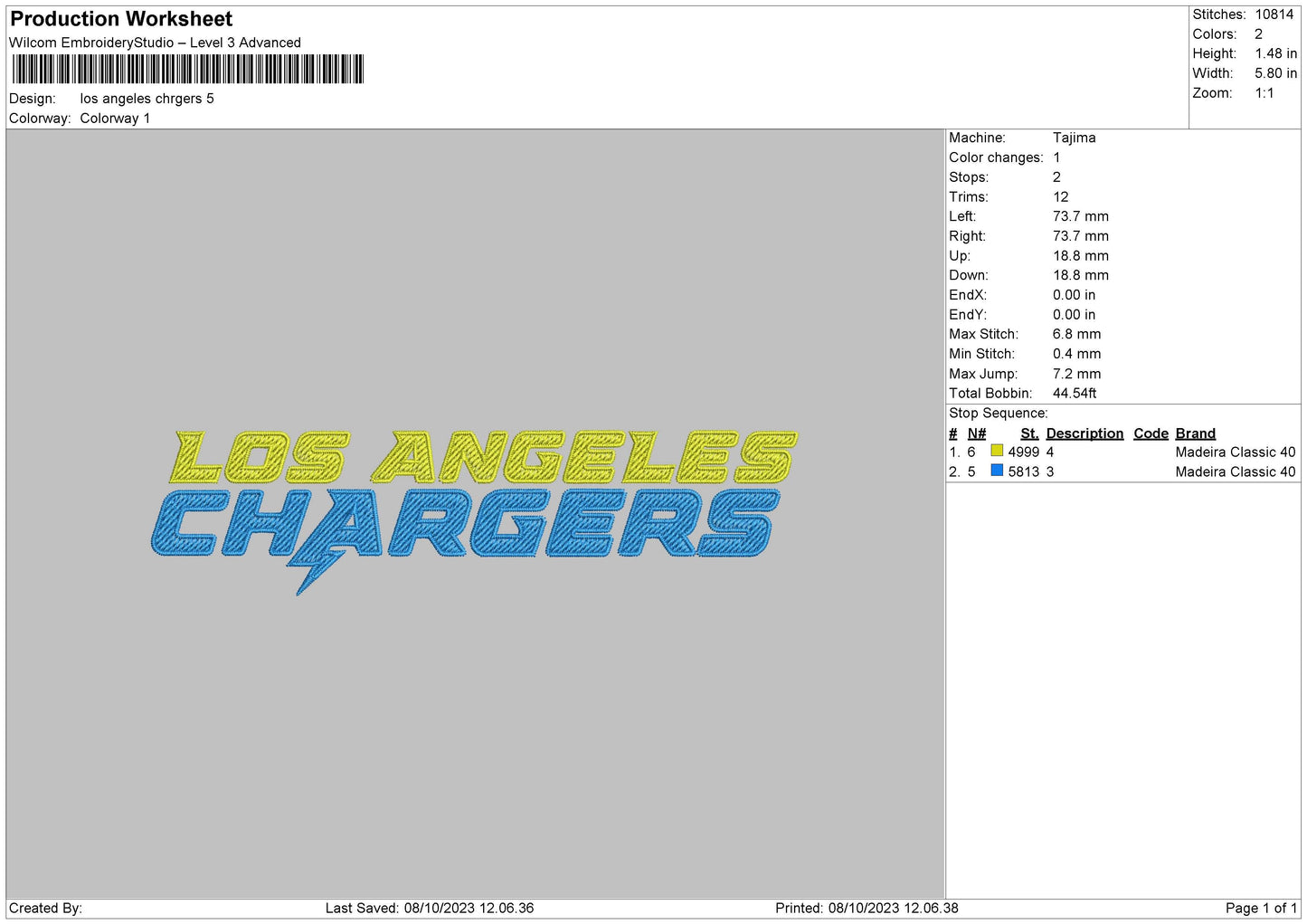 Yellow Los AngelesChargers Embroidery Design File 6 sizes