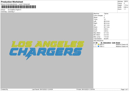 Yellow Los AngelesChargers Embroidery Design File 6 sizes